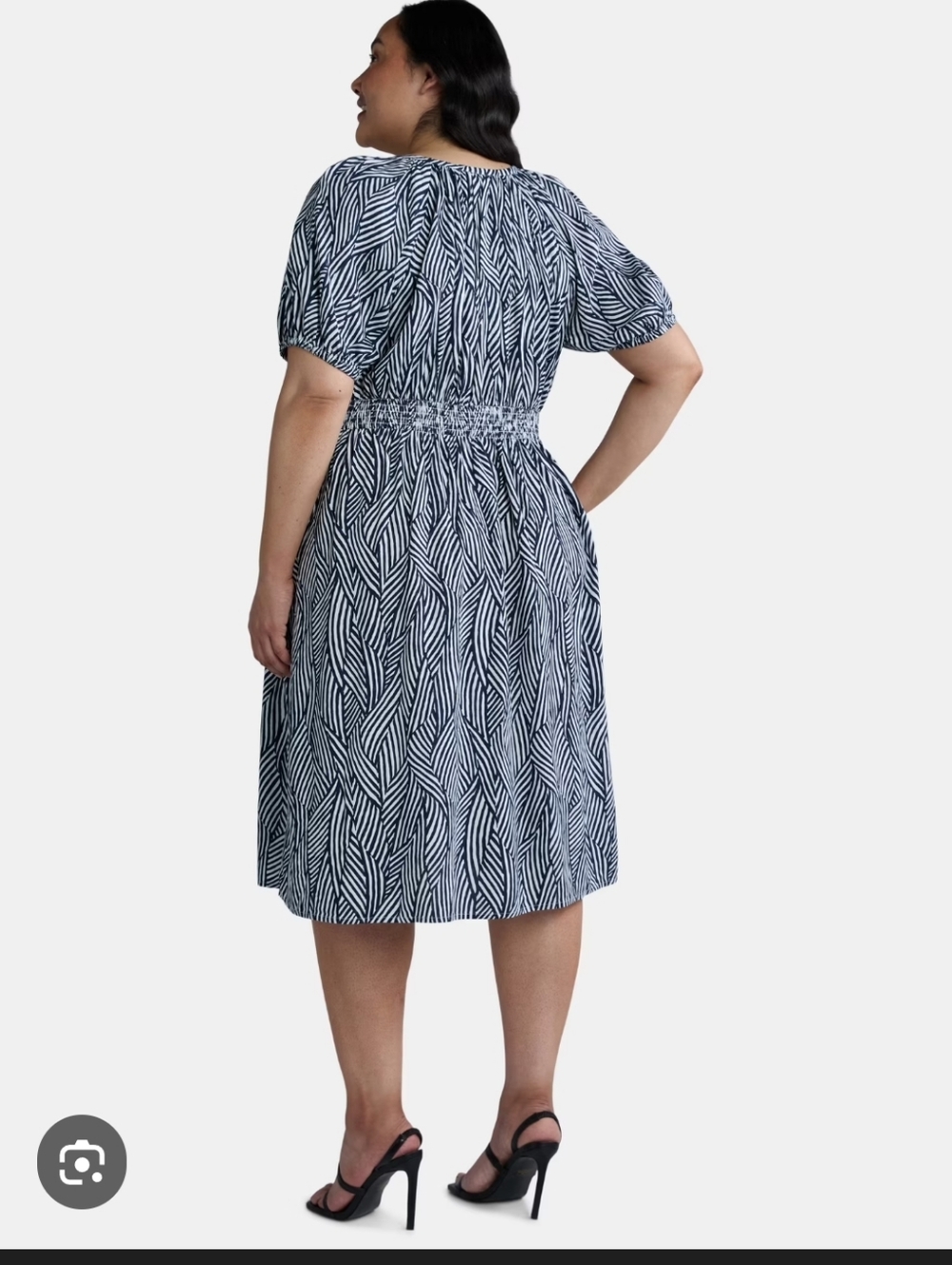 Terra & Sky Blue And White Puff Sleeve Dress. 1X - Picture 3 of 11